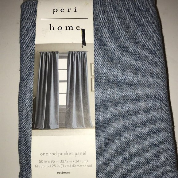 One Peri Eastman Pocket Window Curtain Panel Linen 95" Blue Indigo - Picture 1 of 4